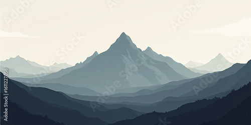 Morning mist rises over a scenic mountain landscape with a vibrant sunrise illuminating the sky
