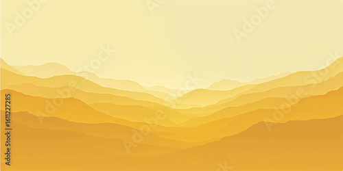 Sunrise over the vast Sahara desert, a silhouette of mountains and dunes against a blazing orange sky
