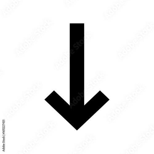 Simple black down arrow icon. Vector graphic symbol for direction and web download.