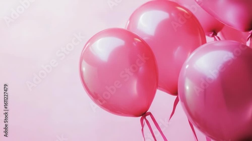 Group of balloons with a pink design on strings