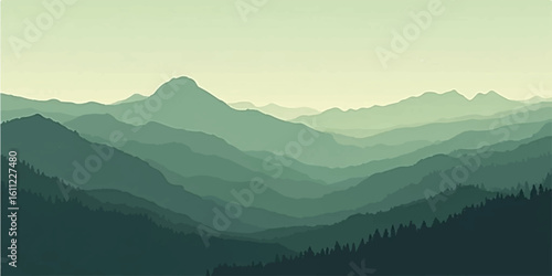 Misty mountain landscape in the morning with fog