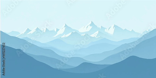 Majestic mountain landscape with misty hills sunrise and panoramic valley view