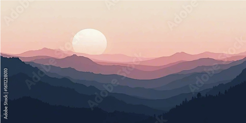 Morning fog clears to reveal a stunning mountain landscape with the sun rising over the horizon