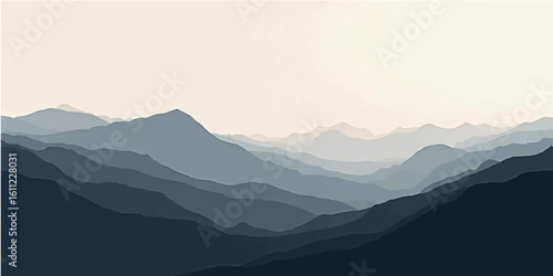 Morning mountain landscape with misty peaks and scenic hills