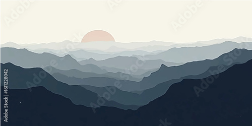 Misty mountain peaks emerge from the morning fog, a beautiful landscape with clouds, trees, and a stunning view