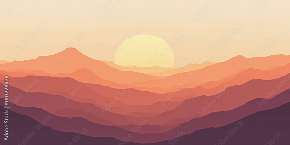 Obraz premium Morning light breaks through clouds, silhouetting a mountain landscape