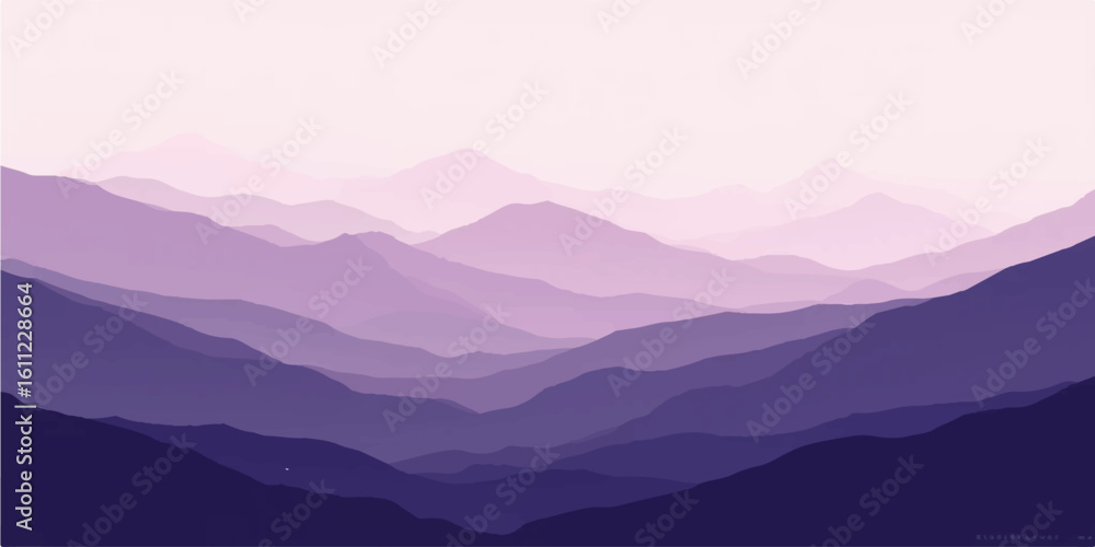 Obraz premium Misty purple-blue mountain ranges blending into soft light and forest silhouette
