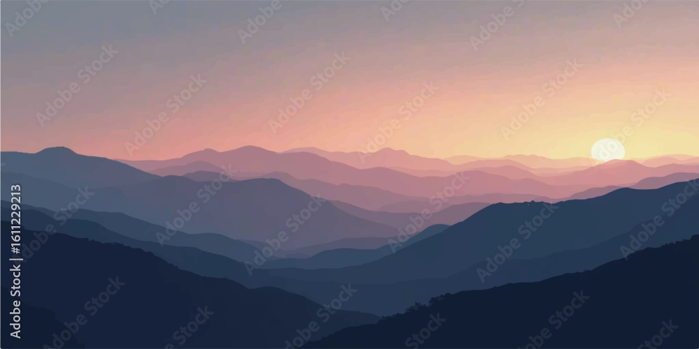 Obraz premium Sunset mountain layers with soft gradient hues for peaceful nature scenery background