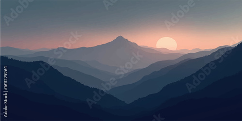 Tranquil pink and violet mountain silhouettes under a fading twilight sky