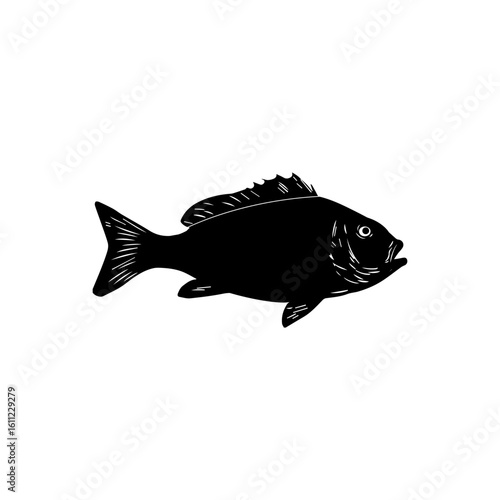 black and white tilapia vector icon
