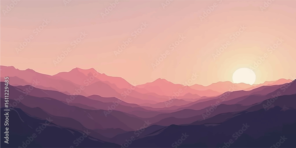 Obraz premium Misty blue mountains bathed in the golden light of a dramatic sunrise or sunset create a breathtaking natural landscape view