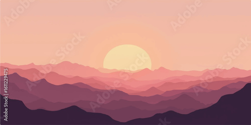 Golden sunrise and misty clouds embrace the tranquil mountain landscape