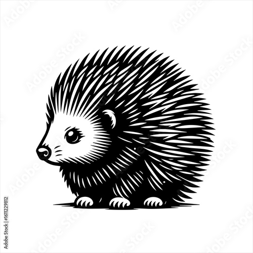 Adorable Black and White Hedgehog Illustration.
