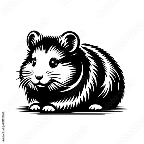 Adorable Black and White Hamster Illustration.