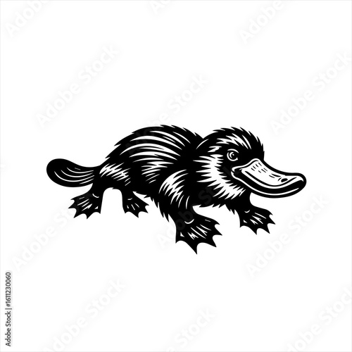 Black and White Platypus Illustration.