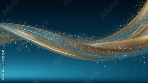 Fluid Gold Particles Wave on a Dark Teal Blue Background:  A Seamless Loop of Shimmering Light and Subtle Glow, Elegant Motion Graphics for Luxury