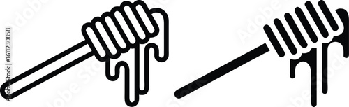 Honey Dripper Stick Icons – Black and White Doodle Vector Silhouette Design