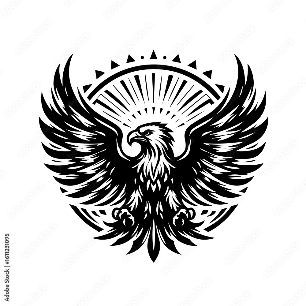 Fototapeta premium Majestic Eagle Emblem with Radiant Sun Design.