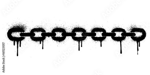 Grungy black chain graffiti spray painted on a white wall with visible paint drips and rough edges.