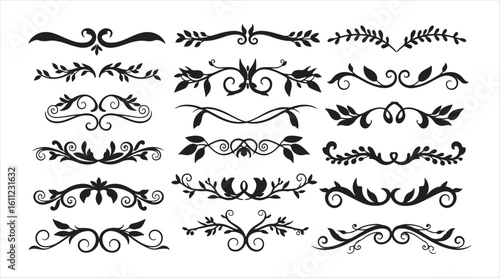 Hand-drawn floral dividers featuring a variety of leaves, twigs, plants, and branches.
