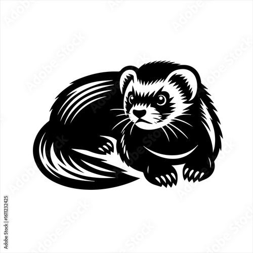 Stylized Black and White Ferret Illustration 2.