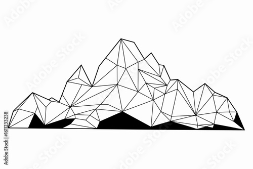 Abstract Geometric Mountain Range Illustration in Black and White Ideal for Wall Art and Creative Design Projects