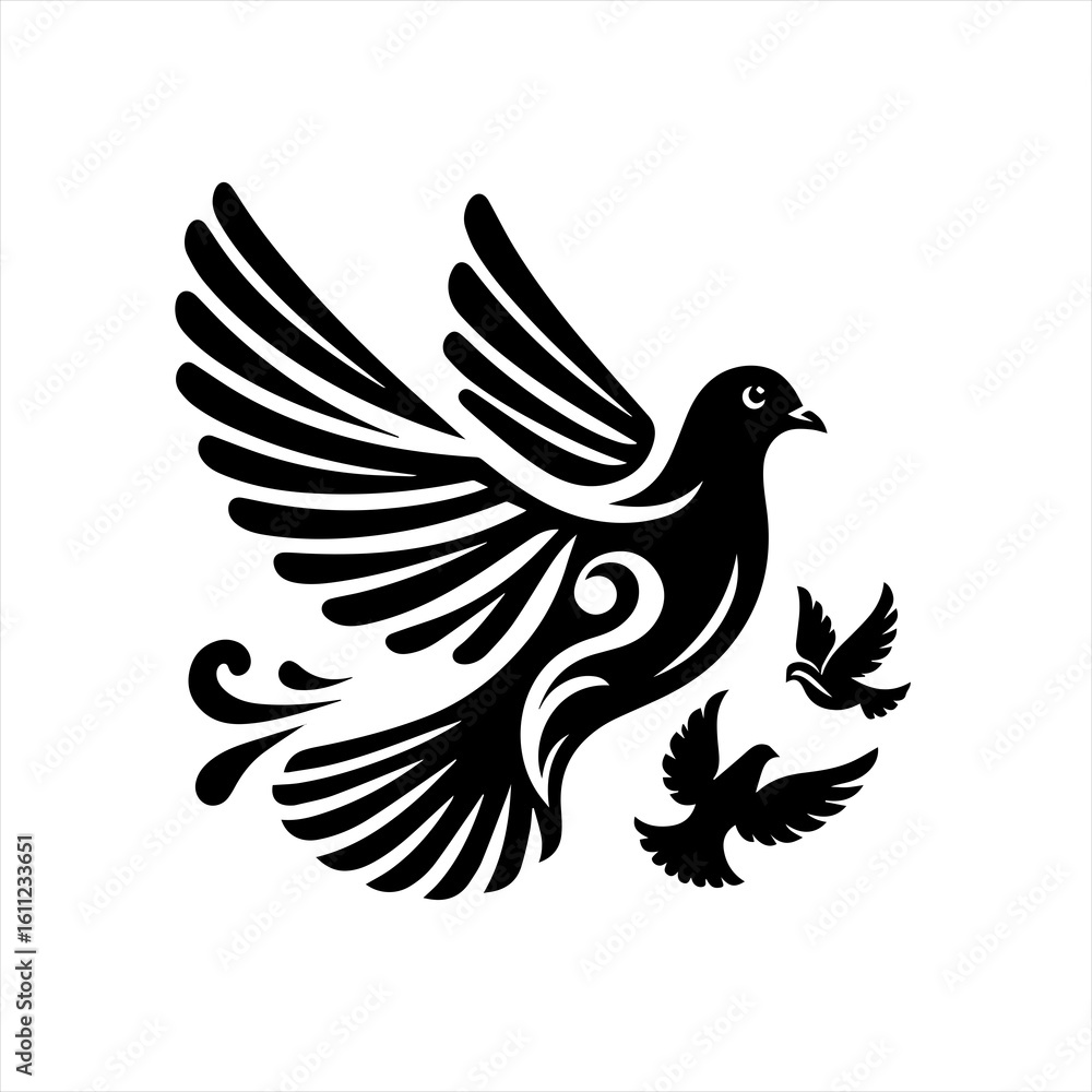 Obraz premium Stylized Black Doves in Flight.