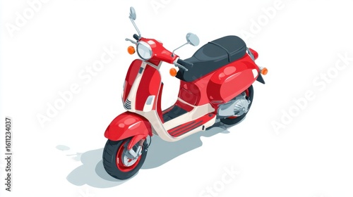 Classic red scooter standing out on white background