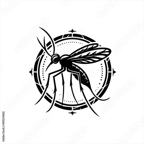 Stylized Black Mosquito Silhouette Emblem.