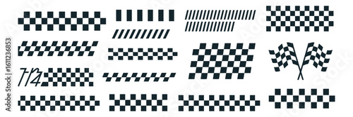 Racing Stripe and Checkered Flag  Set, Vector Speed Line Banners, Track Icons, Motorsport Symbols, Black and White Race Graphics for Car Wraps and Competition Artwork

