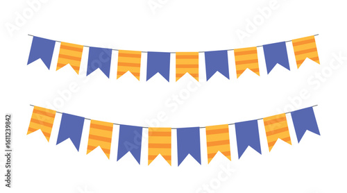 Carnival garland with flags for festive decoration blue and yellow with strip