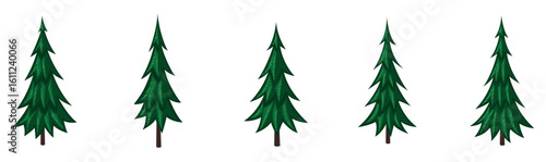 Set of Christmas tree with ornaments vector illustration, Holiday icons, Simple flat festive chiasmas tree collection Pine tree. Vector illustration