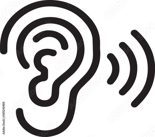 Black Line Drawing of an Ear with Sound Waves graphic representation ear radiating