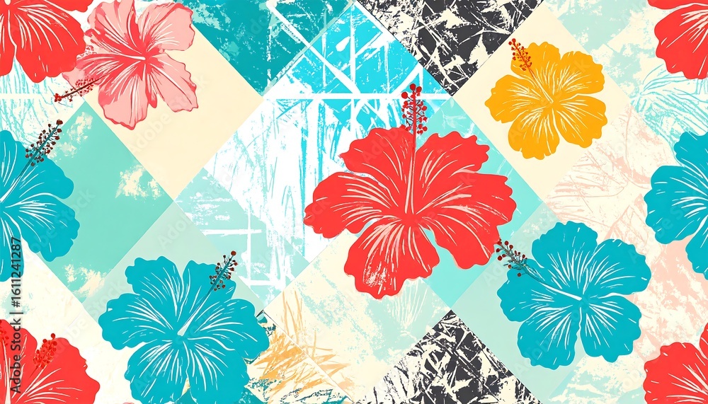 Tropical Hibiscus Floral Seamless Pattern Design for Summer Fabric Prints Tropical Hibiscus Floral Seamless Pattern Design for Summer Fabric Prints