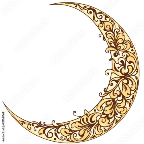 Crescent moon with filigree pattern inside