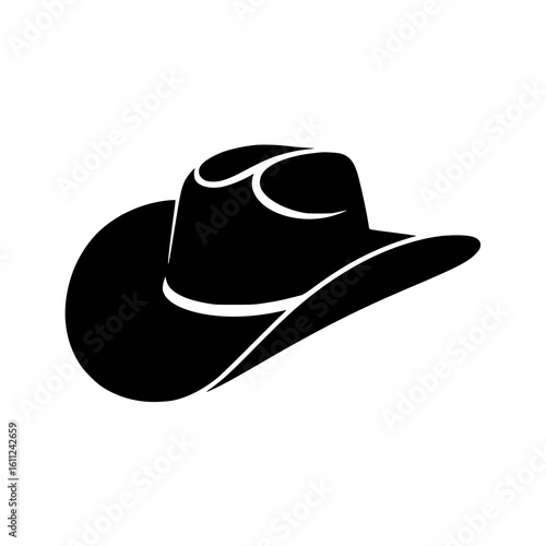 Cowboy Hat Silhouette: A bold, black and white vector illustration of a classic cowboy hat, showcasing its iconic shape and simple design.