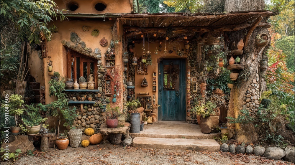 Obraz premium Unique Bohemian Style House with Handmade Decorations Outside