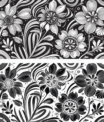 Floral pattern with vintage damask ornaments and decorative retro textile design for screen print and digital bed sheet texture