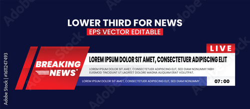 Lower third tv header, headline and news bars. Vector modern colorful red blue white. video title or television news bar isolated template.