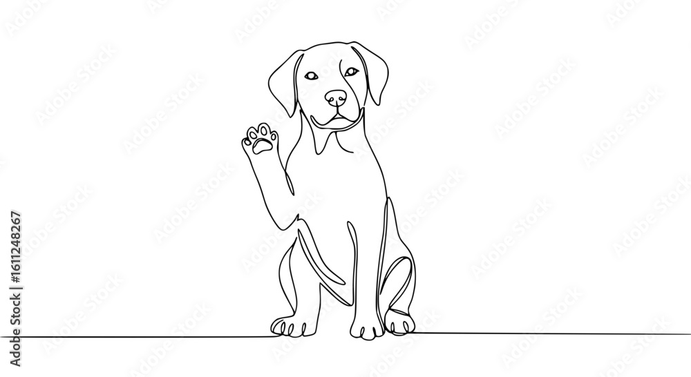Fototapeta premium Dog performing a greeting gesture in single line outline vector 