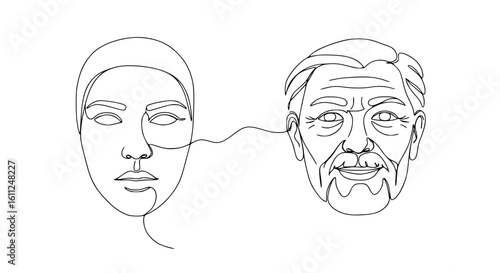Abstract representation of human faces in single line outline vector  