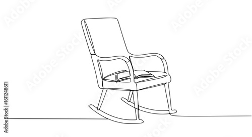 Simple rocking chair in minimalist design outlined on white background Concept of single line outline vector  