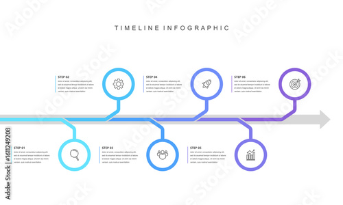 Business road map timeline infographic concept. with icons and 6 steps, workflow layout, diagram, report, web design. Business Milestone. Vector illustration.	