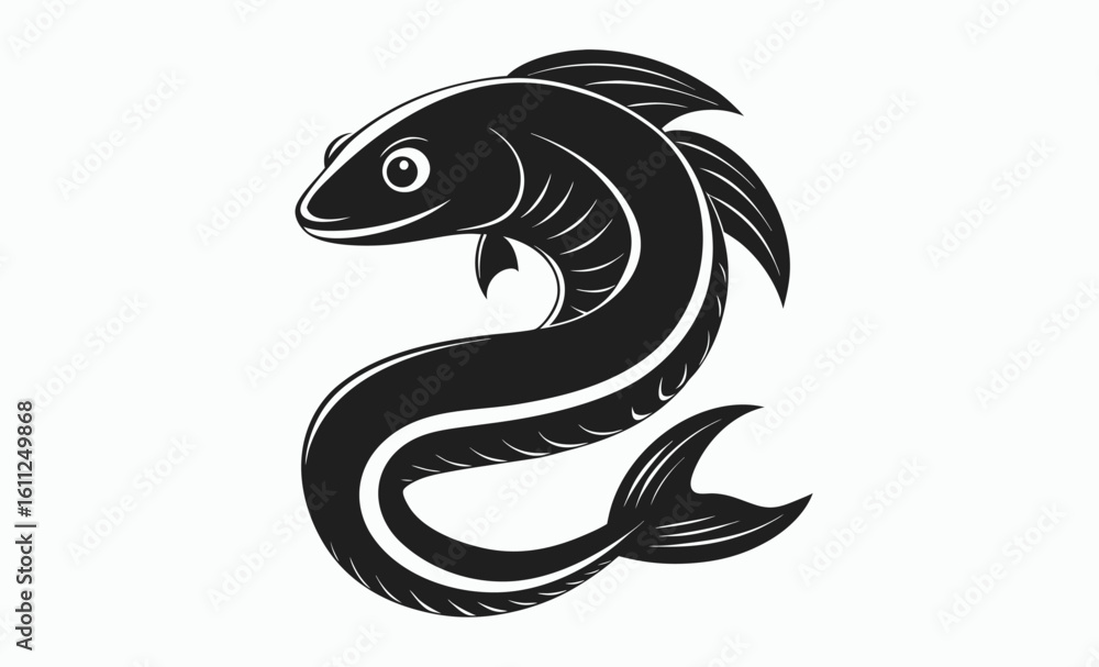 Fototapeta premium Eel fish silhouette, aquatic animal vector, sea creature icon, eel fish silhouette vector illustration