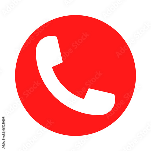 White Telephone Handset in Red Circle, Communication or Call Icon for Mobile and Web Interfaces