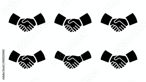 Vector art of a series of handshake icons isolated on white background represent agreement, partnership, and successful business deals