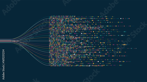 Big data visualization. Social network, financial analysis of complex databases. Data mining. Vector technology background. Information analytics concept.