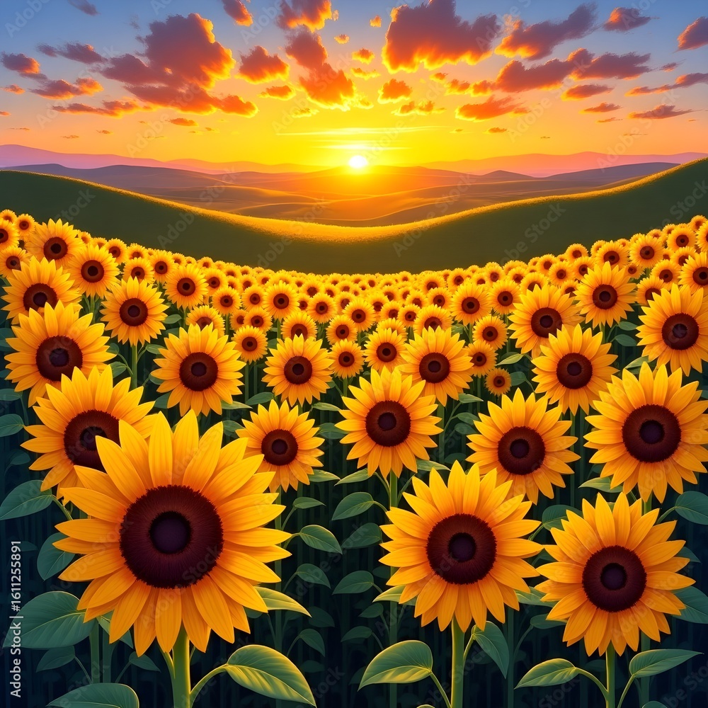 Fototapeta premium Sunflowers on sunset background
