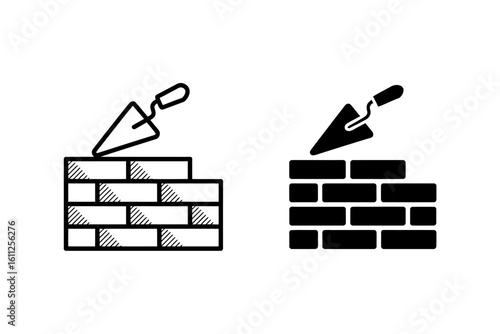 Illustration of Brick Wall Construction Process with Trowel Building Concept Depicting Masonry Skills and Craftsmanship in Detailed Vector Format