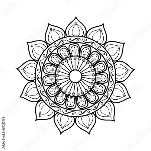 Elegant Mandala Line Art | Intricate Circular Floral Vector for black and white background , Tattoo & Wall Art. 